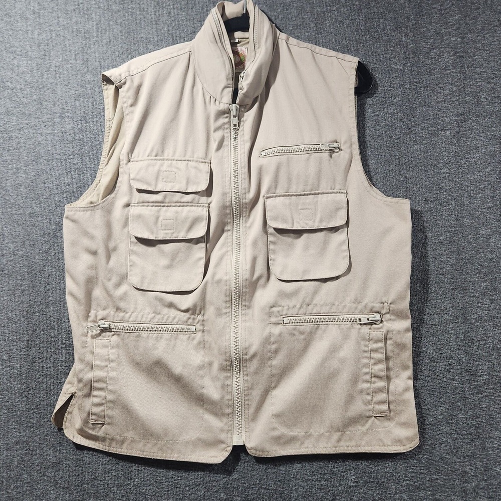 Vintage Safari Vest Mens L Banana Republic Full Zip Beige Sleeveless Jacket Top‎